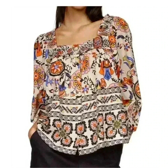 NWT Cara Cara Charleston Square Neck Blouse in Turtledove Botanical Size Large - Picture 4 of 14